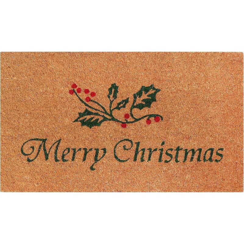 A1HC Natural Coco Coir Door Mat with Heavy Duty Non-Slip PVC Backing - 18" x 30", Easy to Clean - Christmas Green
