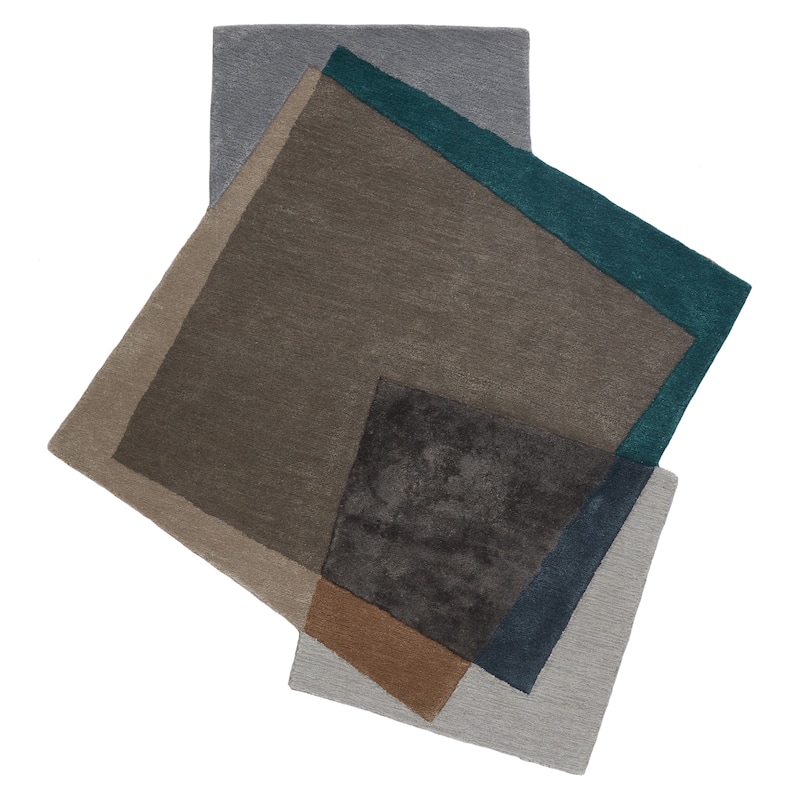 Connie Handmade Geometric Gray/ Teal Area Rug - 5'6" x 5'