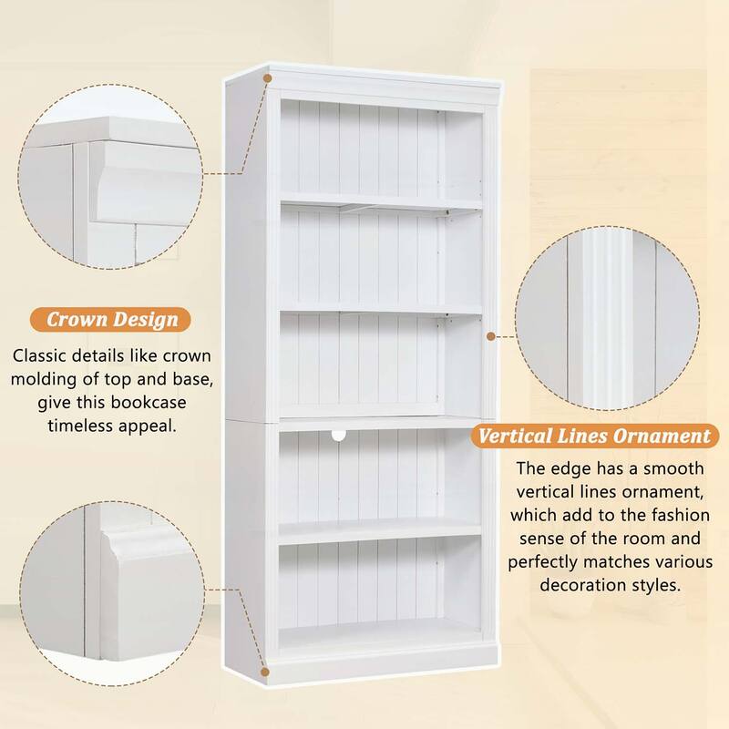 5-Tier Wood Bookcase for Books and Decor