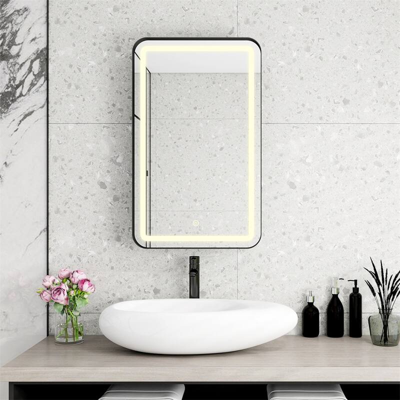 Rectangle Wall Mounted Medicine Cabinet Mirror with Storage and LDE