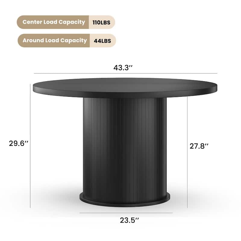 43" Small Round Dining Table with Wood Top and Sturdy Metal Pedestal Base - Black