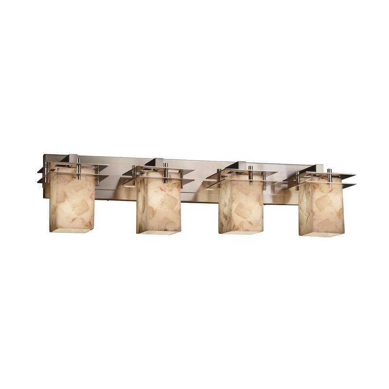 Justice Design Alabaster Rocks Metropolis 4-light Brushed Nickel Bath Bar, Square - Flat Rim Shade - Brushed Nickel