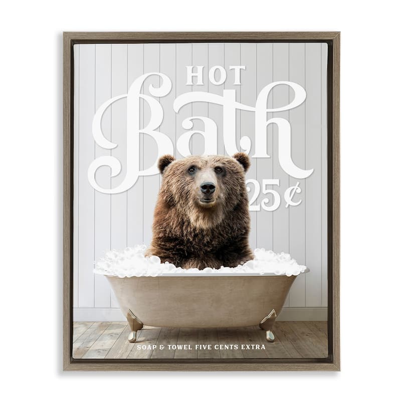 Stupell Vintage Bathroom Bear Ad Framed Floater Canvas Wall Art Design by Lettered and Lined - 17 x 21 - Brown