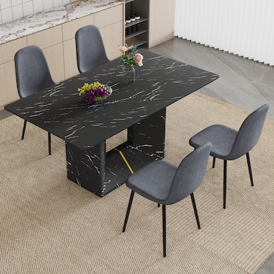 Table and Chair Set,Marble Pattern Mdf Dining Table Set -4 Chairs,Suitable for Kitchen,Dining Room