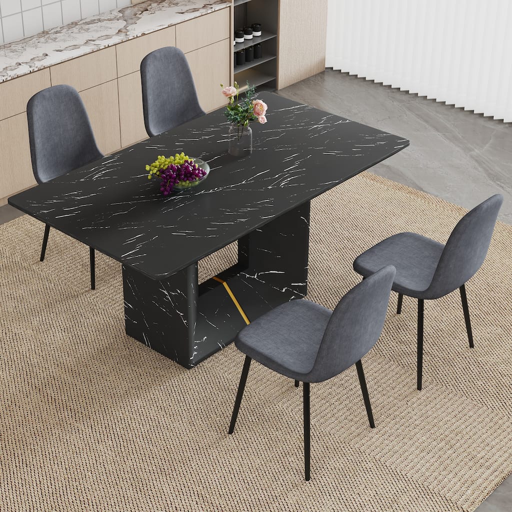 Table and Chair Set,Marble Pattern Mdf Dining Table Set -4 Chairs,Suitable for Kitchen,Dining Room