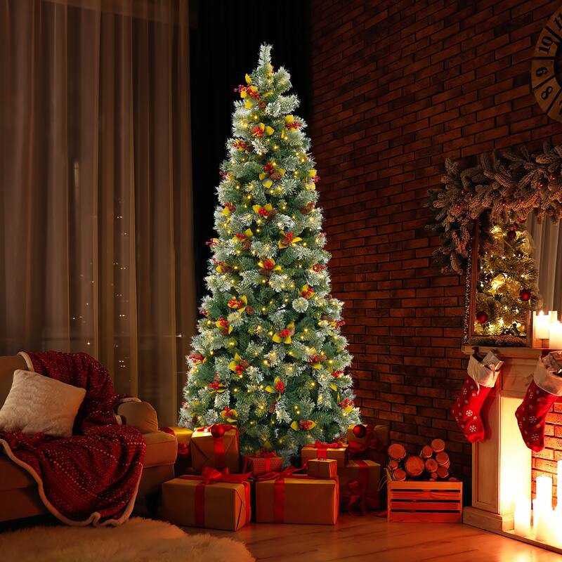 Gymax 5/7.5/9 FT Artificial Xmas Tree w/ 1416 Branch Tips 560 Warm