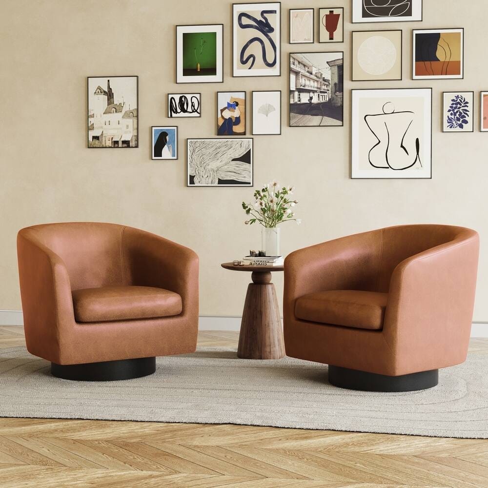 Faux Leather Accent Barrel Chair with Swivel Base