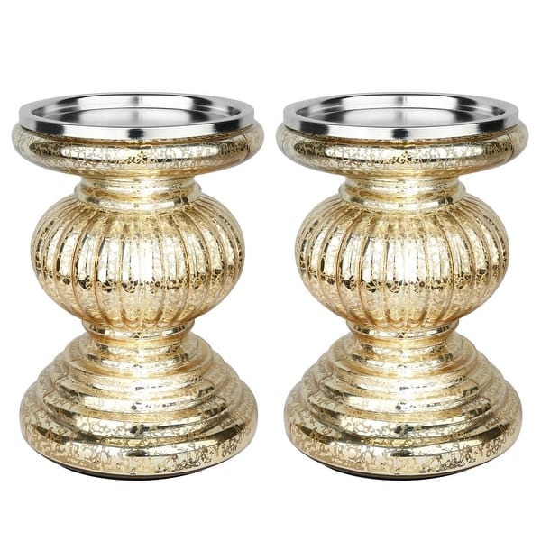 S 2 Lit Candle Holder Pedestals 9 Height Handmade Festive Ribbed Mercury Glass Pillar Candle Stand Holder With Led Lights Overstock 25767540