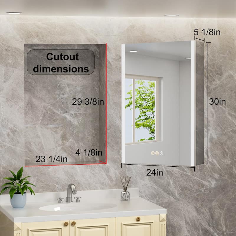 Rail Aluminum Recessed/Surface Mount Bathroom Medicine Cabinet with Mirror, Adjustable Brightness, Defogging & USB Port