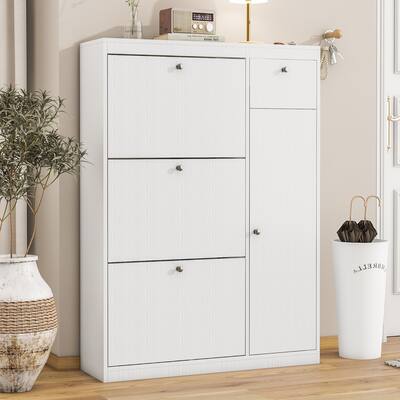 Shoe Storage Cabinet for Entryway,Shoe Organizer with 3 Flip Drawers,Adjustable Shelf & Drawer