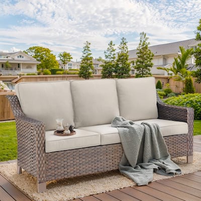Outdoor Rattan Sofa for Porch Yard - Brown