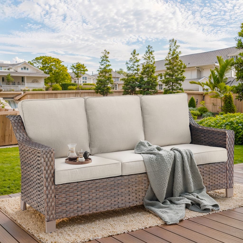 Outdoor Rattan Sofa for Porch Yard - Brown