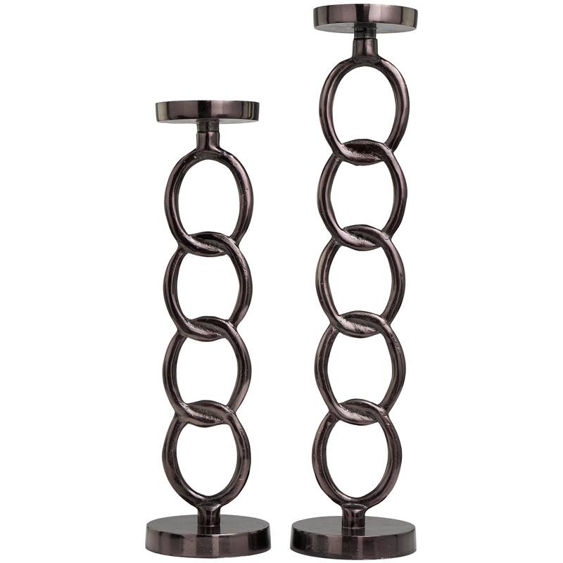 Dark Gray Aluminum Chain Link Geometric Candle Holder (Set of 2)