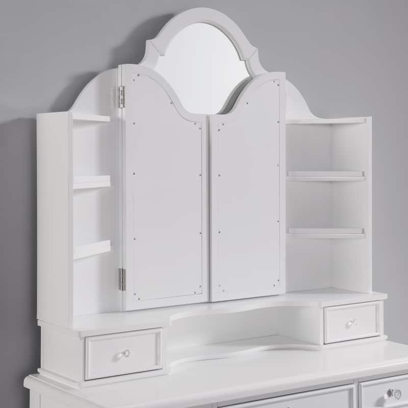 Furniture of America Izabel White Traditional 5-Drawer 3-Piece Makeup Vanity Set with Tri-fold Mirror