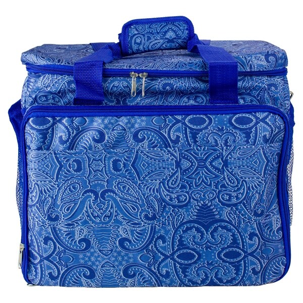 14.25" Blue Paisley Collapsible Cooler with Pop Up Table. Opens flyout.