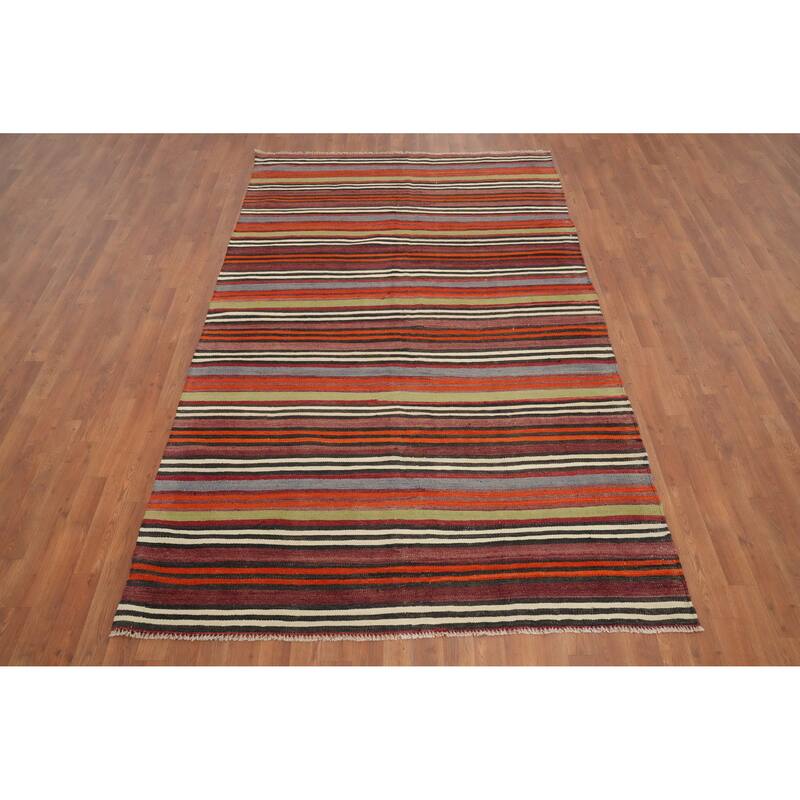 Hand Woven Oriental 100% Wool Carpet Southwestern Geometric Multi-Colored Kilim Area Rug - 9' 0'' X 5' 4''