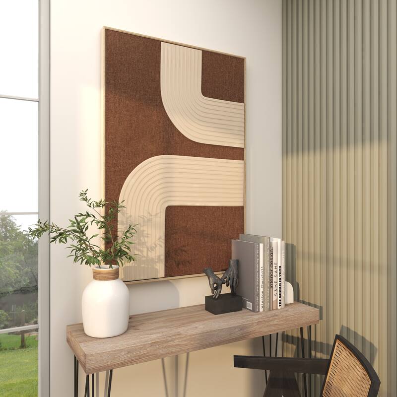 Polyester Geometric Living Room Framed Wall Art with Tan Layered Arches - Brown - Roche River Decor