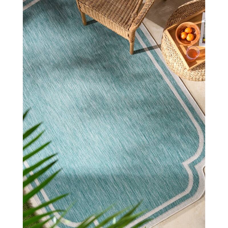 Livabliss Miami Beach Traditional Indoor/Outdoor Area Rug - 9'2" x 12' - Aqua/White