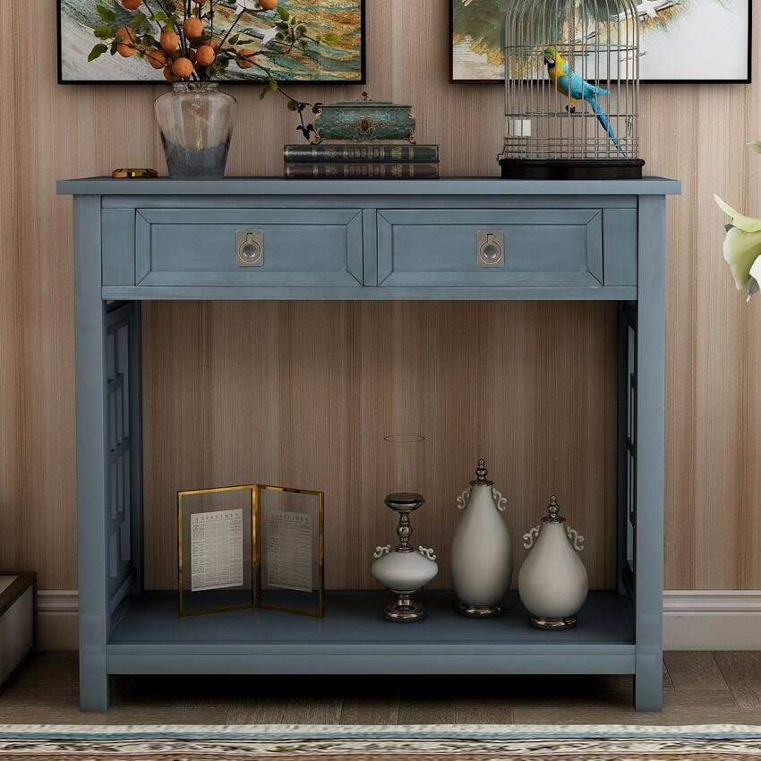 Console Table with 2 Drawers and Bottom Shelf, Entryway Accent Sofa Table