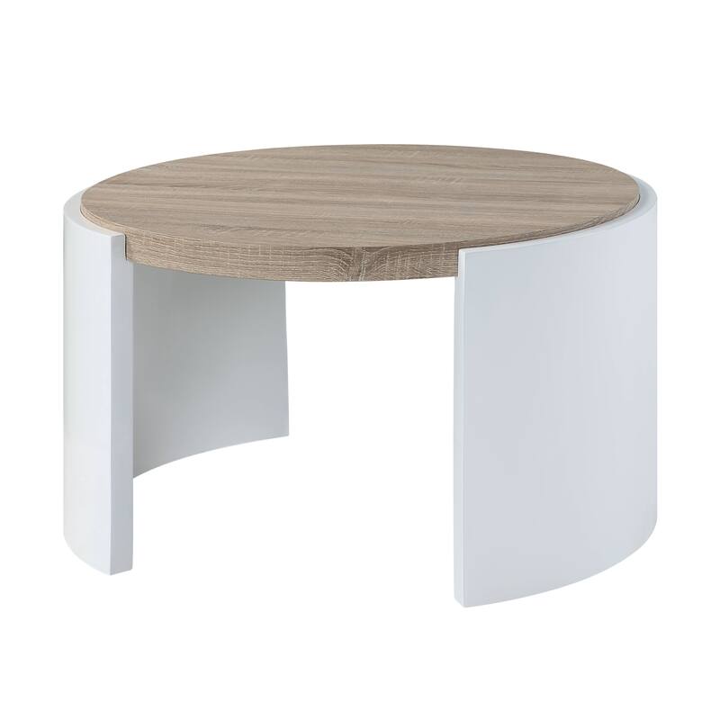 HomeRoots 33" Oak and White Wood Round Partial Frame Coffee Table - 33.00 in. x 18.00 in. x 33.00 in.
