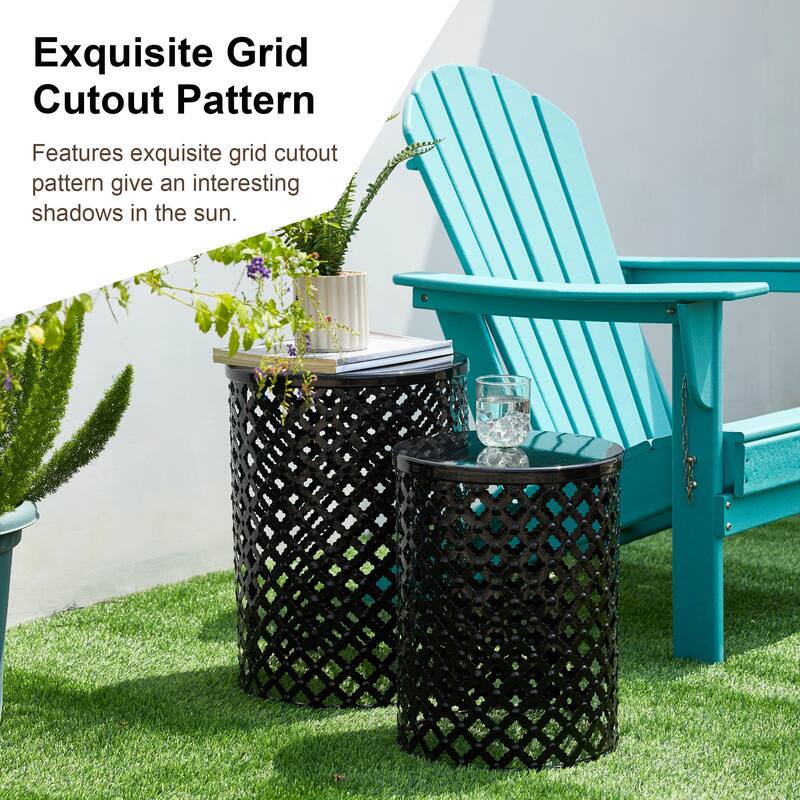 Glitzhome Set of 2 Multi-functional Metal Garden Stool Outdoor Table