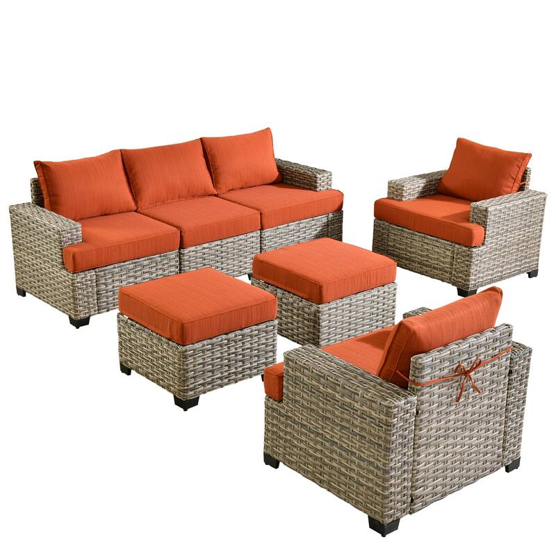 XIZZI 7 Pieces Patio Furniture Wide Armrest Conversation Sofa Set with Ottomans
