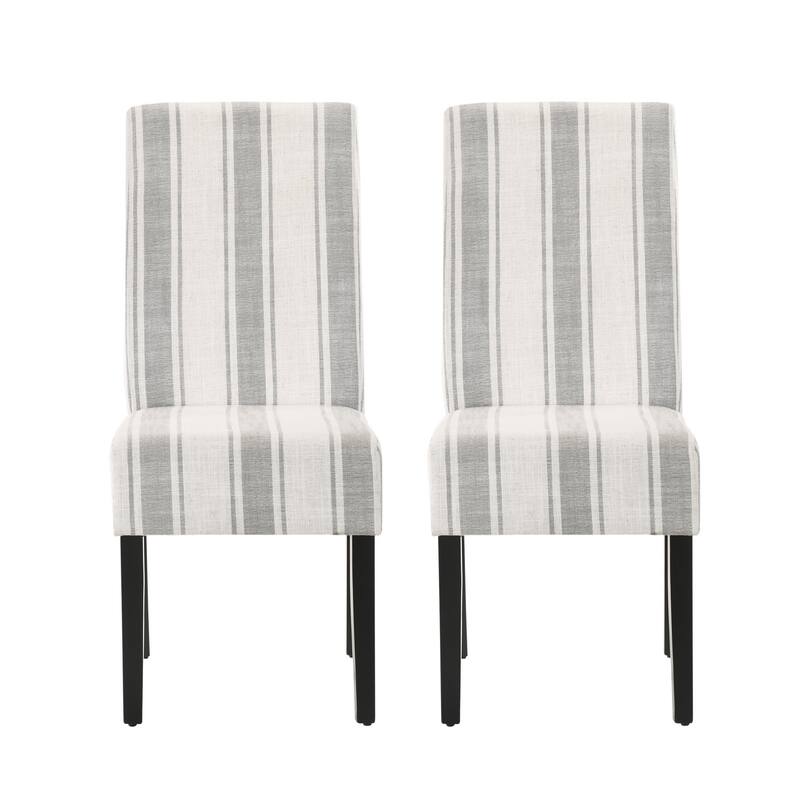 Dinner Chair Set of 2, Retro Style Armless Design, White Gray Stripes