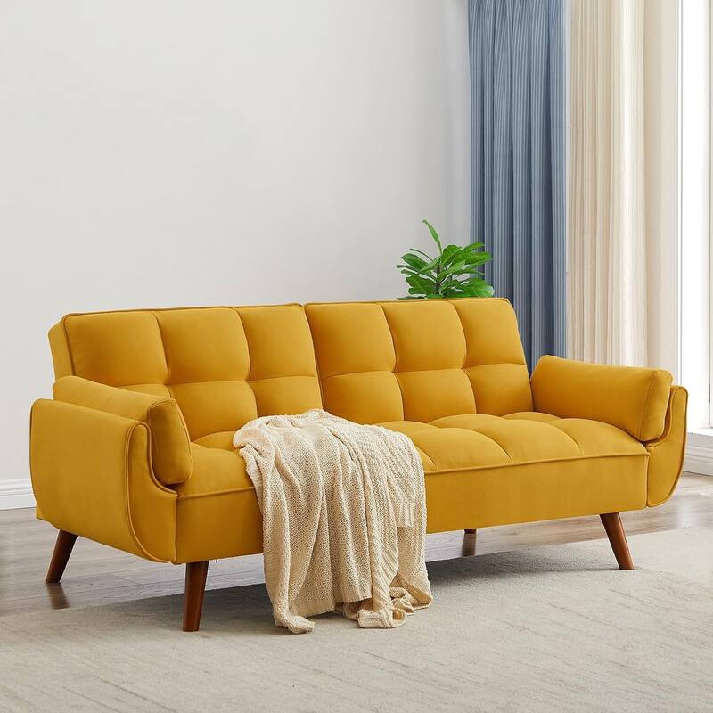 75.39 INCH Futon Sofa Bed, Convertible Folding Futon Couch Recliner Lounge For Living Room With 2 Pillow/Armrest