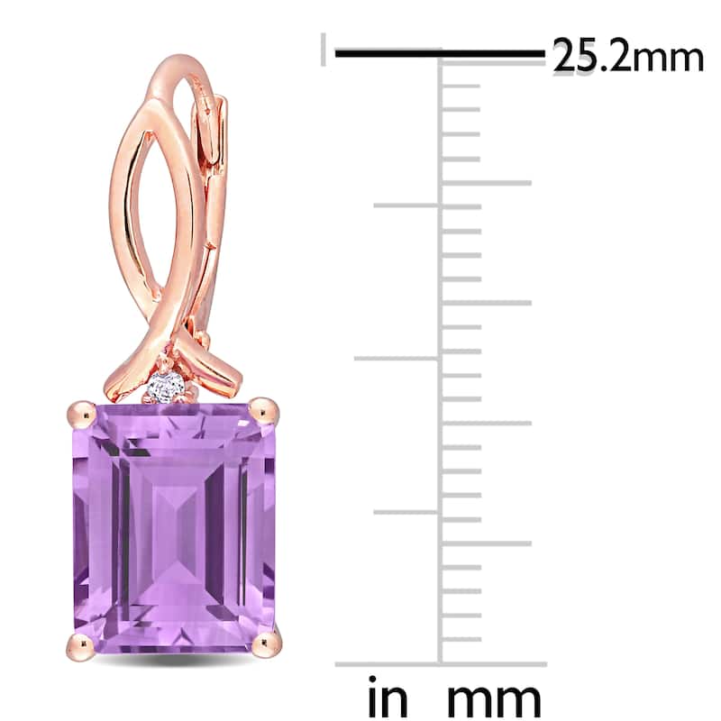 Miadora Sterling Silver Octagon-cut Rose de France & White Topaz Drop Leverback Earrings - 25.2 mm x 8.2 mm x 10.5 mm