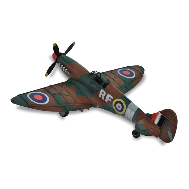 HomeRoots 6" Green Metal Hand Painted 1940 Green and Brown Spit Fire Model Airplane - 17.75' X '6' X '16.5