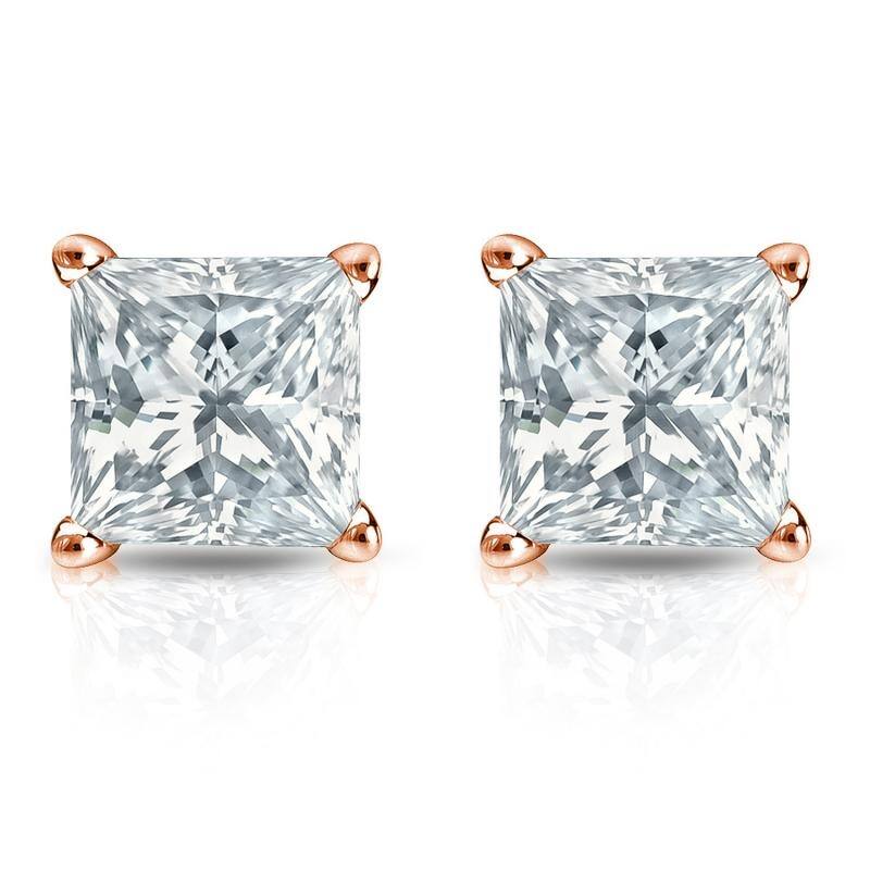 Auriya 14-karat Gold Lab Grown 2.50 carat TDW Princess Diamond Stud Earrings 4-Prong Basket Push-back