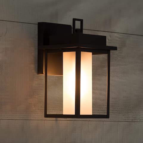 Aary Farmhouse Black Lantern Outdoor Wall Sconce Frosted Cylinder Glass Exterior Lights