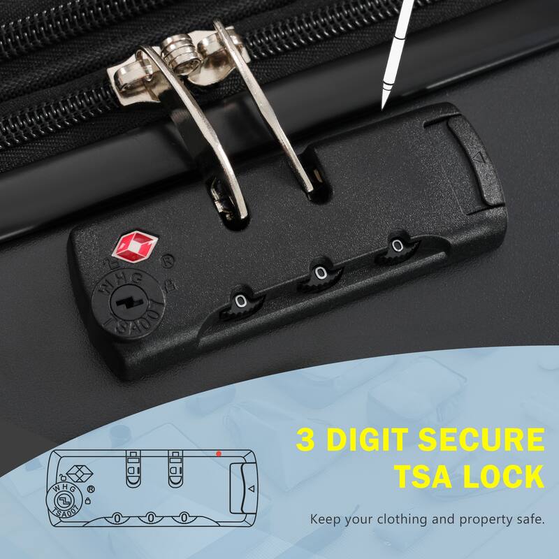 3-Piece Modern Front-Opening Luggage Expandable Luggage with USB Port and TSA Lock, for Boarding Travel, Black