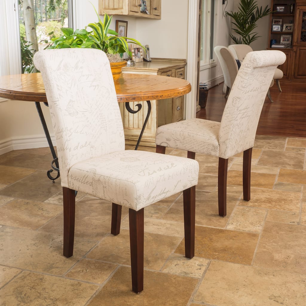 French Beige Printed Linen Dining Chair (Set of 2) by Christopher Knight Home