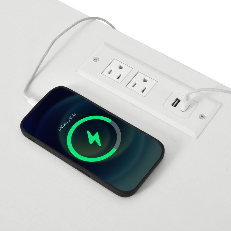 Kitchen Baker's Rack with Mini Fridge Space Trash Can Cabinet and Charger Station for Dorm or Small Space Organization