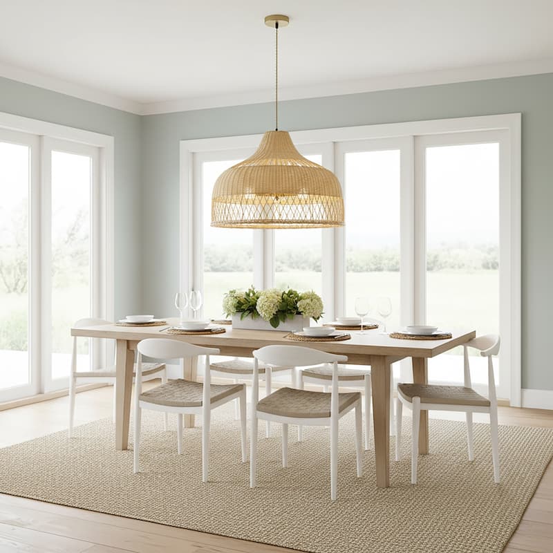 Lumara 3-Light Rattan Large Dome Pendant, Coastal Boho - Handwoven - 24" Wide