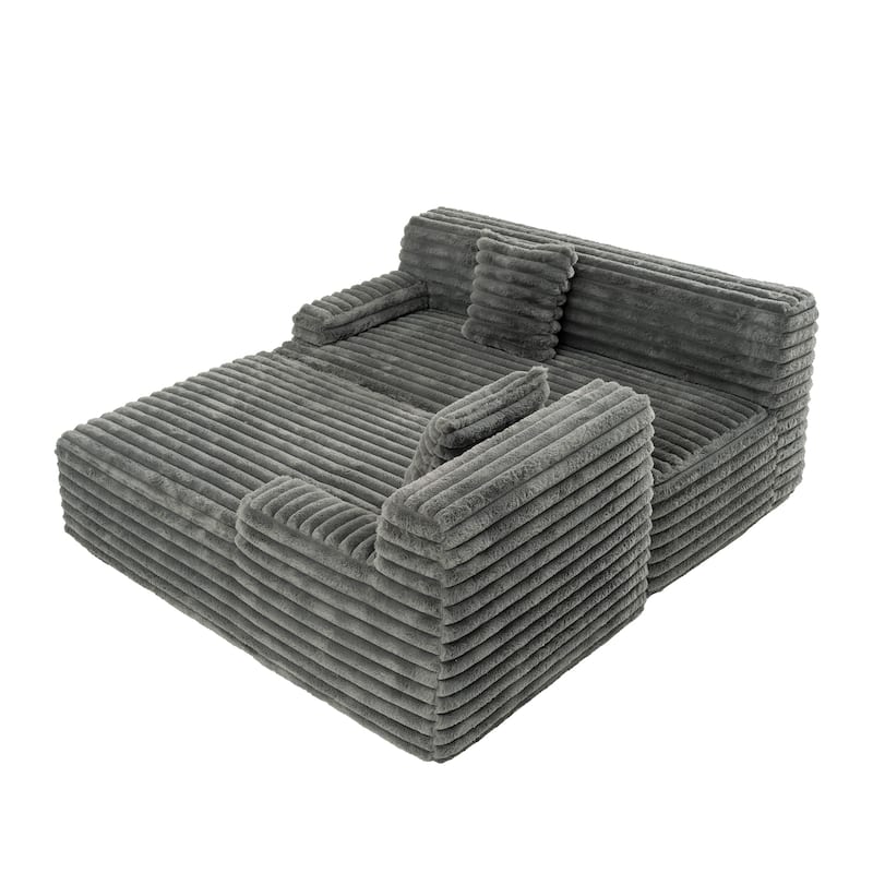 110" Faux Fur Cloud 3-Seater sat L-Shaped Sectional Sofa with Two Included Throw Pillows