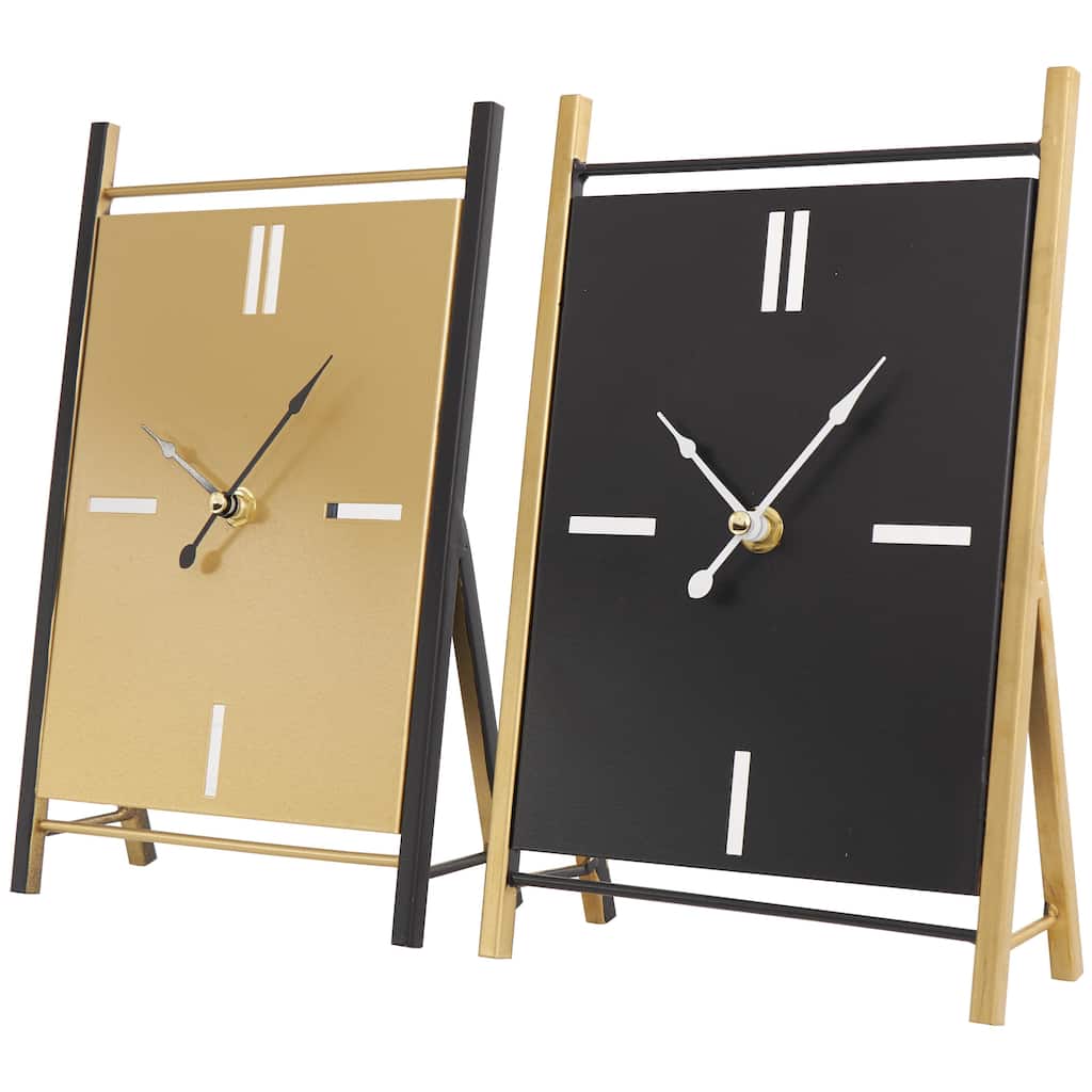 Metal Rectangular Angled Decorative Clock with Gold Accents - Set of 2 Black - CosmoLiving by Cosmopolitan