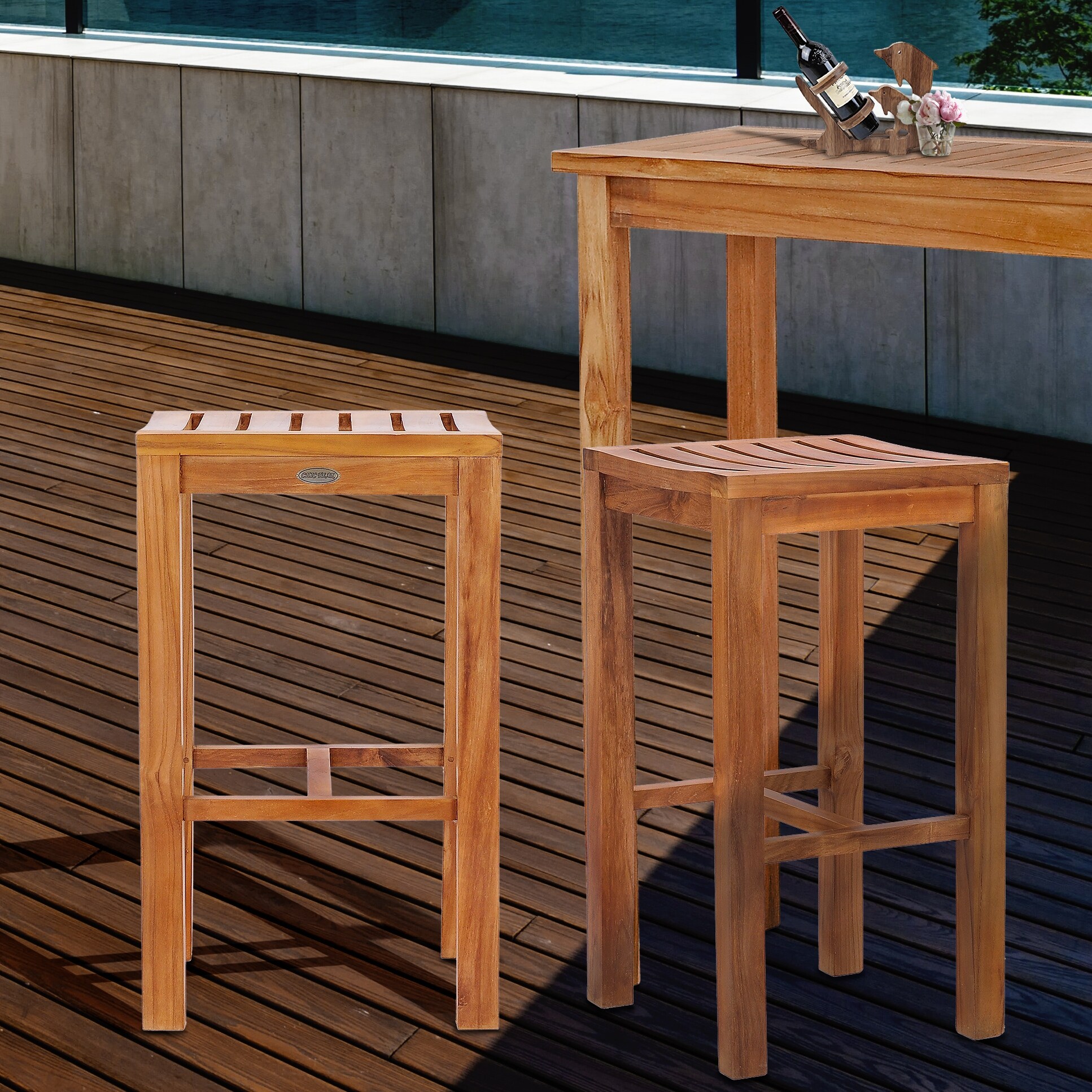 Teak shop stools outdoor