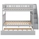 preview thumbnail 28 of 26, White Full Over Full Bunk Bed with Trundle, Built-in Staircase and Storage Shelves