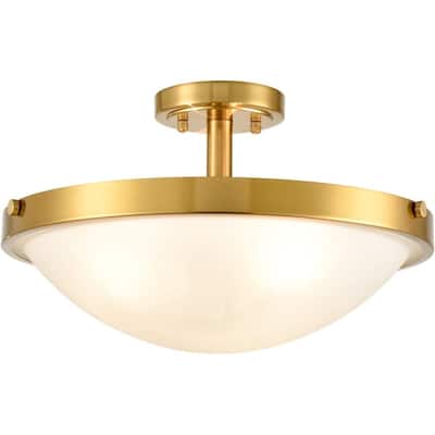 Modern brass ceiling light 3 light semi flush mount ceiling lamp with glass shade