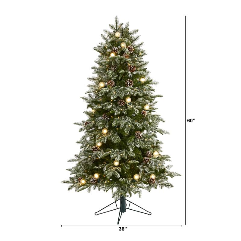5' Flocked Whistler Mountain Fir Artificial Christmas Tree with 250 Warm White LED Light