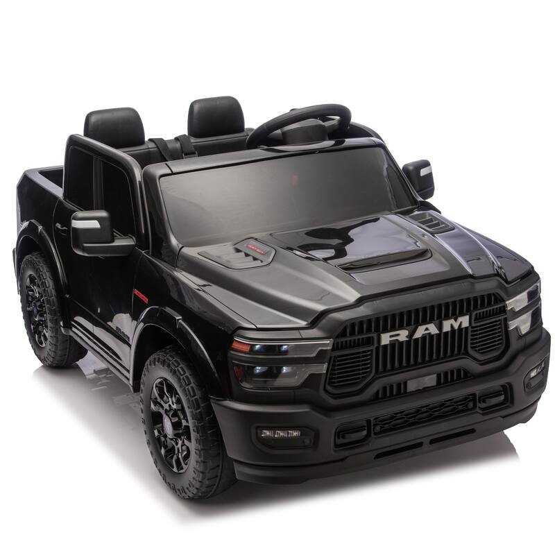24V Licensed Dodge RAM 2500 2-Seater Kids Electric Truck for Ages 3-6, Remote Control & Bluetooth - Black