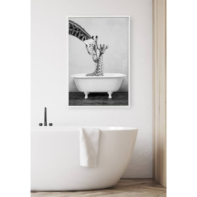 Kate and Laurel Sylvie Giraffe in Tub Framed Canvas by Amy Peterson
