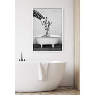 Kate and Laurel Sylvie Giraffe in Tub Framed Canvas by Amy Peterson