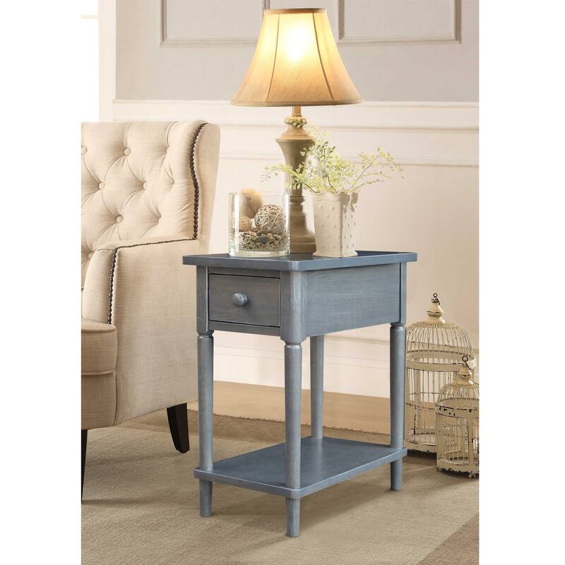 Narrow Solid Wood Side Table with Drawer