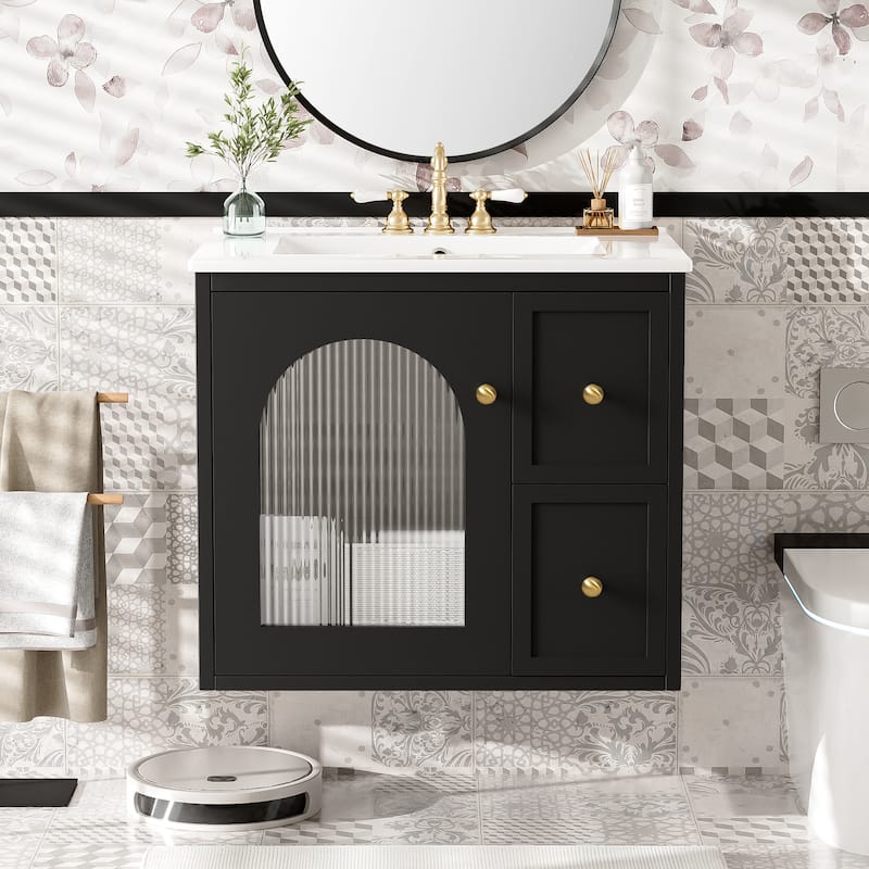 24-Inch Wall Mounted Bathroom Vanity with Ceramic Sink