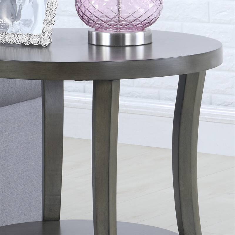 Contemporary Oval Shelf End Table, Gray/Espresso