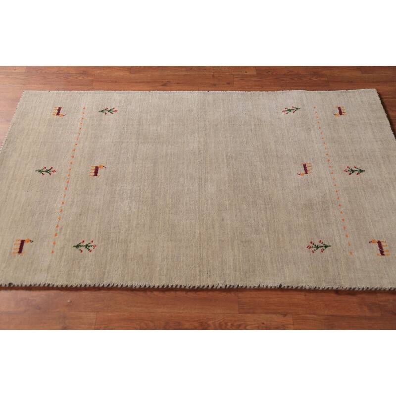 Little Animals Gabbeh Indian Foyer Rug Handmade Wool Carpet - 3'2" x 4'9"