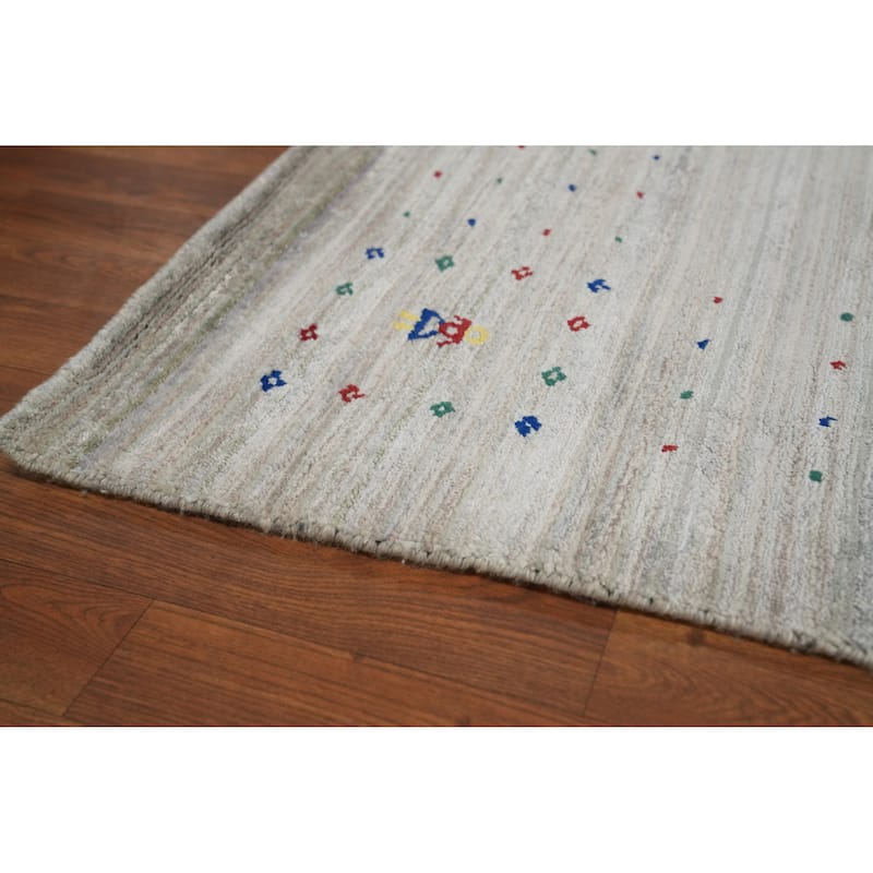 Hand Knotted Oriental Viscose Silk Carpet Tribal Animal Pictorial Greys & Charcoal Gabbeh Area Rug - 11' 10'' X 8' 10''